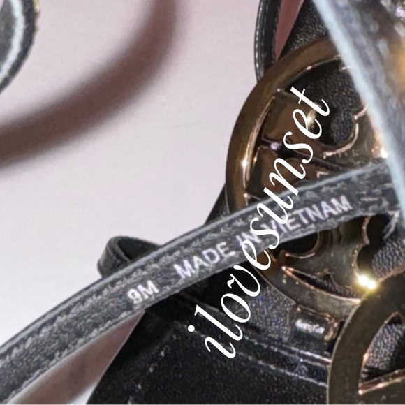 {Tory Burch} Capri Miller Wedge 85mm Sandals - Goat Leather - Black ~ Gold Logo - Picture 4 of 6